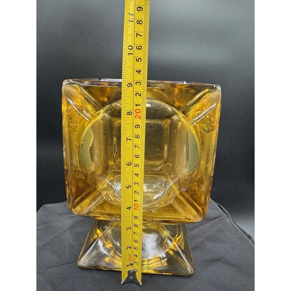 Vintage 1970's Retro Thick Gold Amber Glass Vase Candle Votive Planter